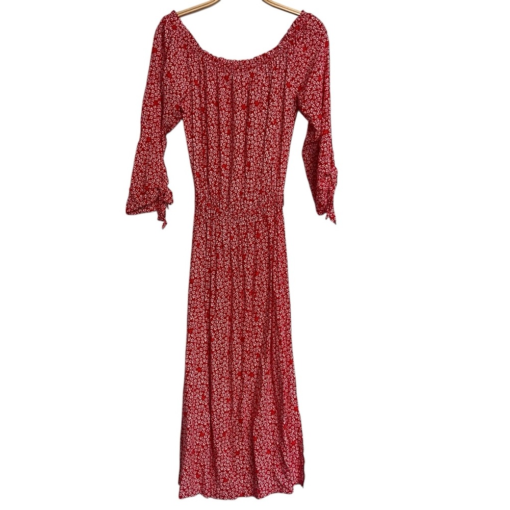 Beachgold Off The Shoulder Red Floral‎ Women's Midi Dress Vacation